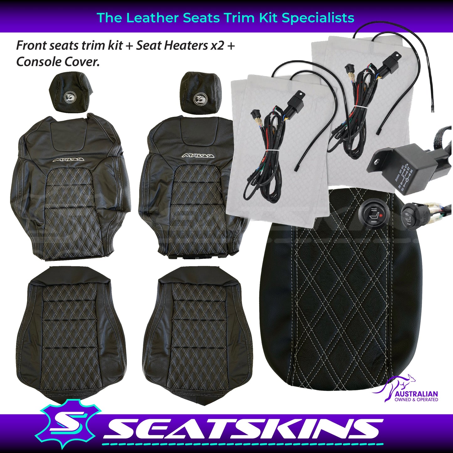 LEATHER SEATS TRIM KIT FOR VE HSV HOLDEN MALOO UTE 2 SEAT DIAMOND STITCH ONYX