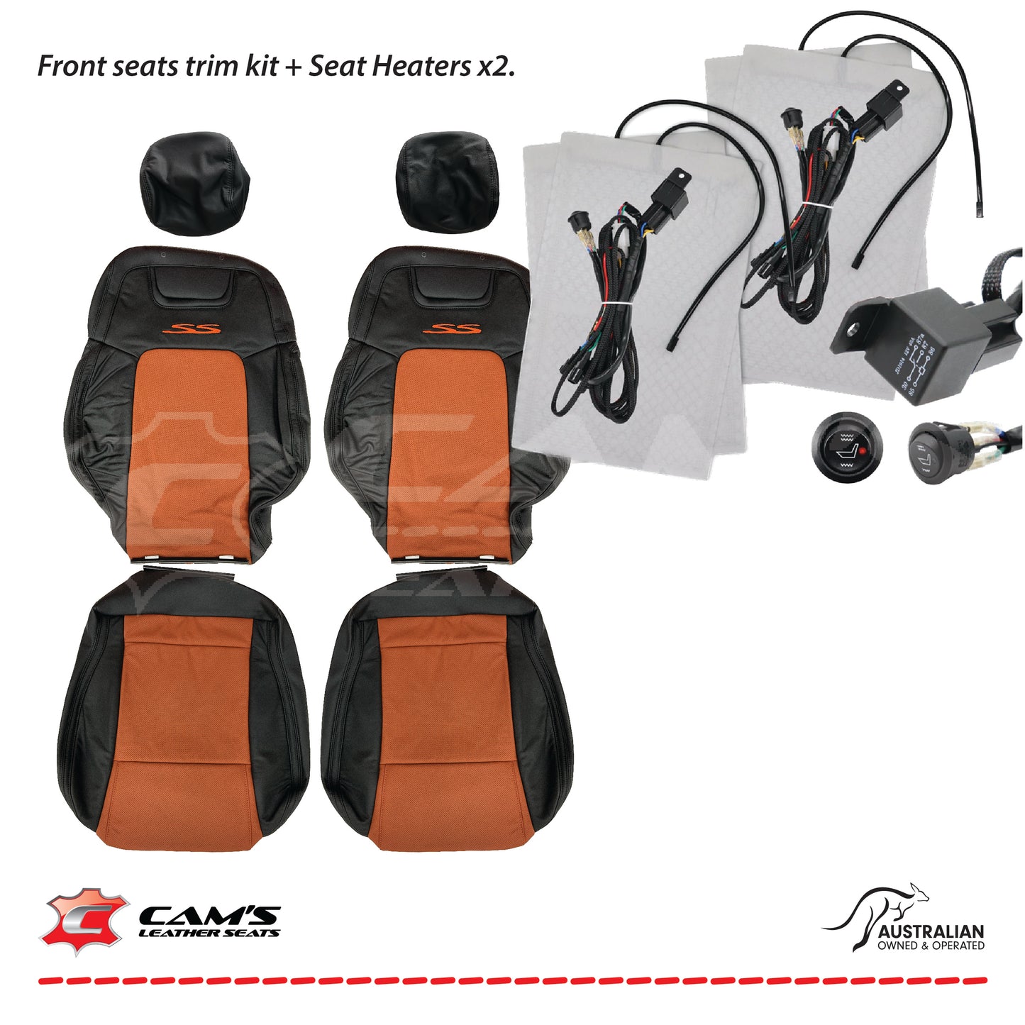 LEATHER SEATS TRIM KIT FOR VE SS 2 FRONT SEATS OR UTE ONYX & ORANGE INSERTS