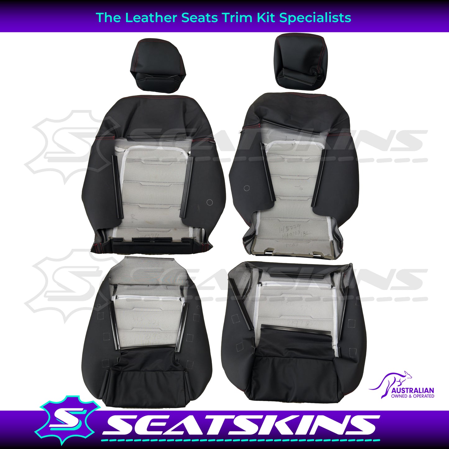 LEATHER SEATS TRIM KIT FOR HOLDEN VE SS UTE ONYX RED SPECIAL STITCH INSERTS