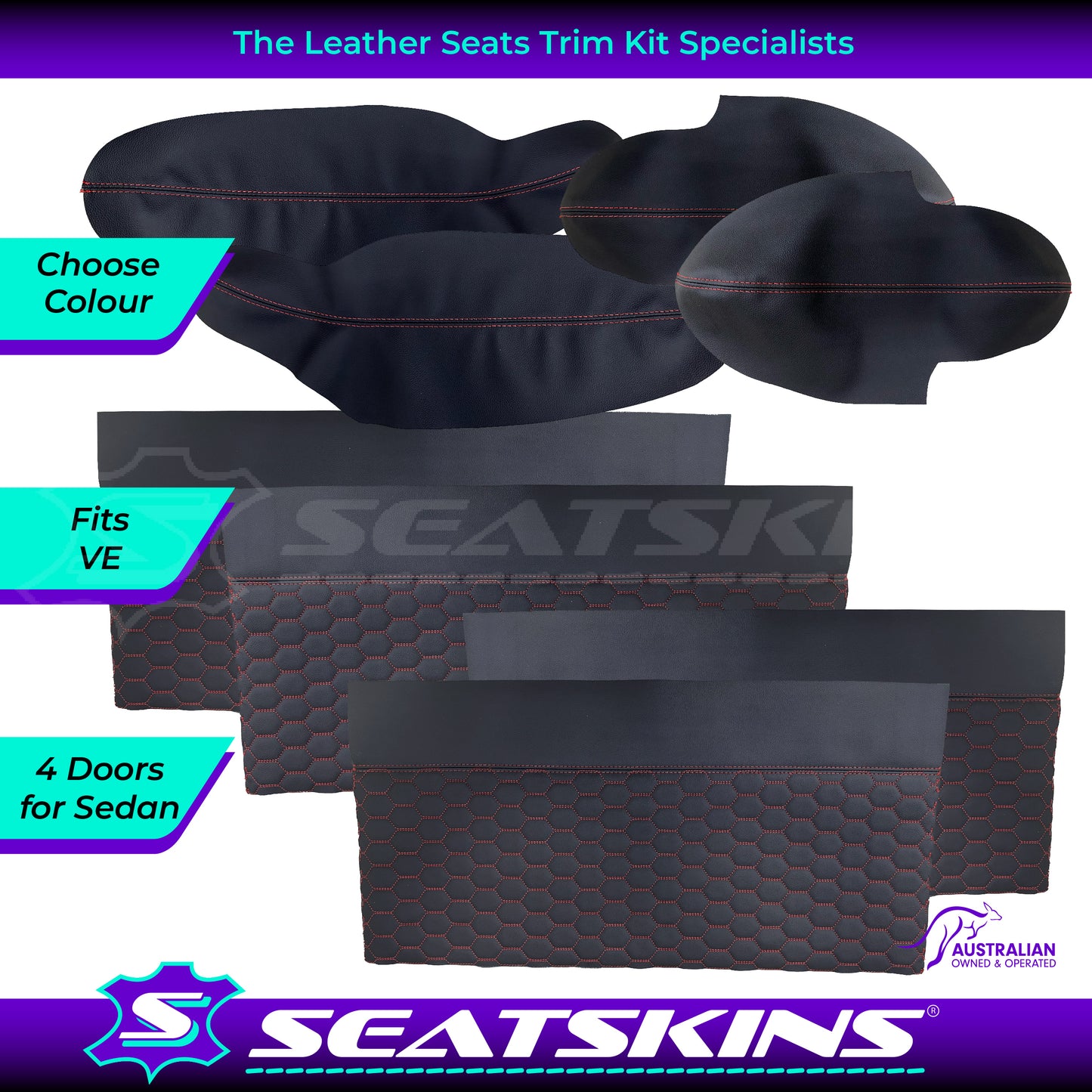 DOOR INSERT & ARMREST TRIMS X4 TO FIT HOLDEN VE HEXAGON STITCH CHOOSE COLOUR