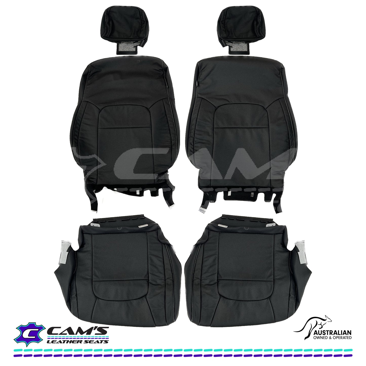 LEATHER SEATS SKINS TRIM KIT FOR TOYOTA LANDCRUISER 200 SERIES VX OR SAHARA 2 SEATS BLACK