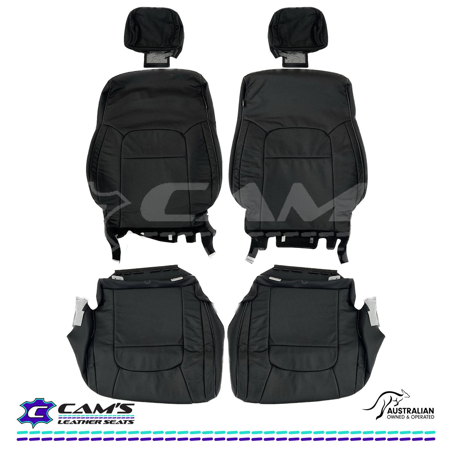 LEATHER SEATS TRIM KIT SKINS FOR TOYOTA LANDCRUISER 200 SERIES VX OR SAHARA 2 SEATS BLACK
