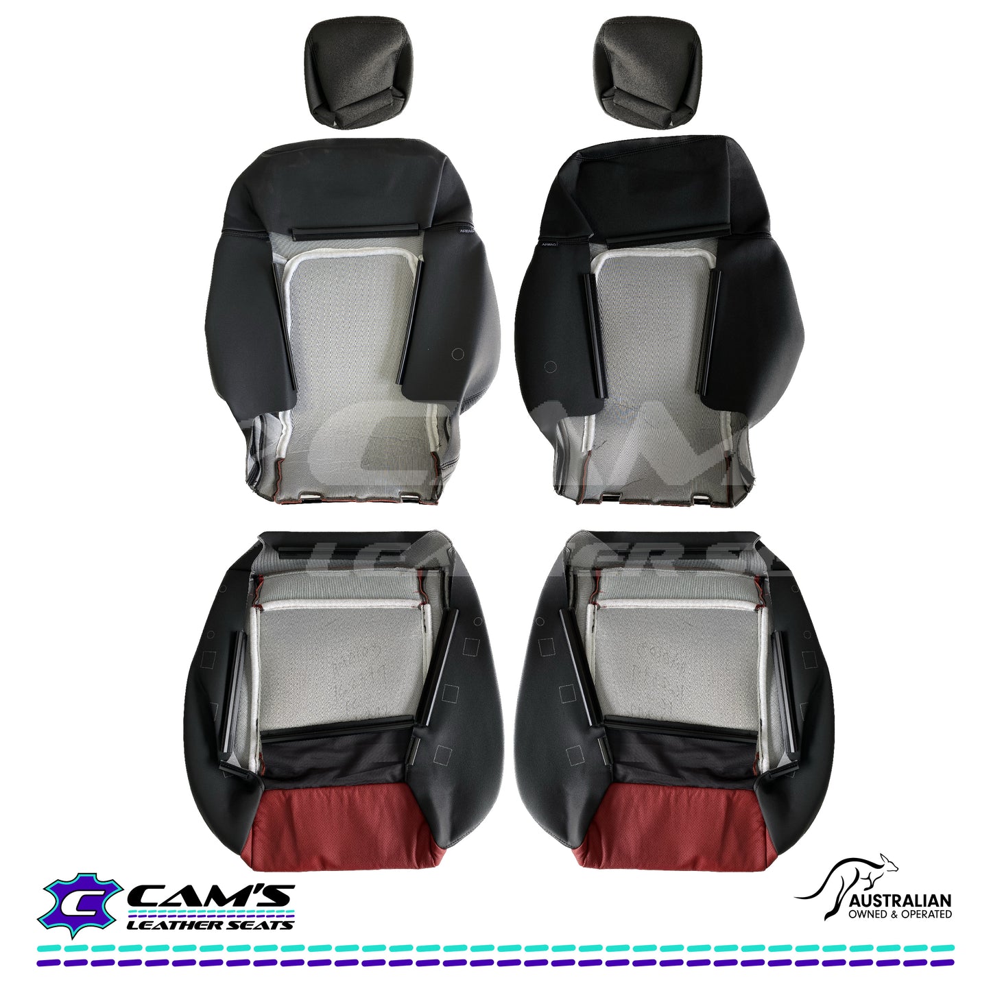 LEATHER SEATS TRIM KIT FOR VE SS 2 FRONT SEATS OR UTE ONYX & RED HOT INSERTS