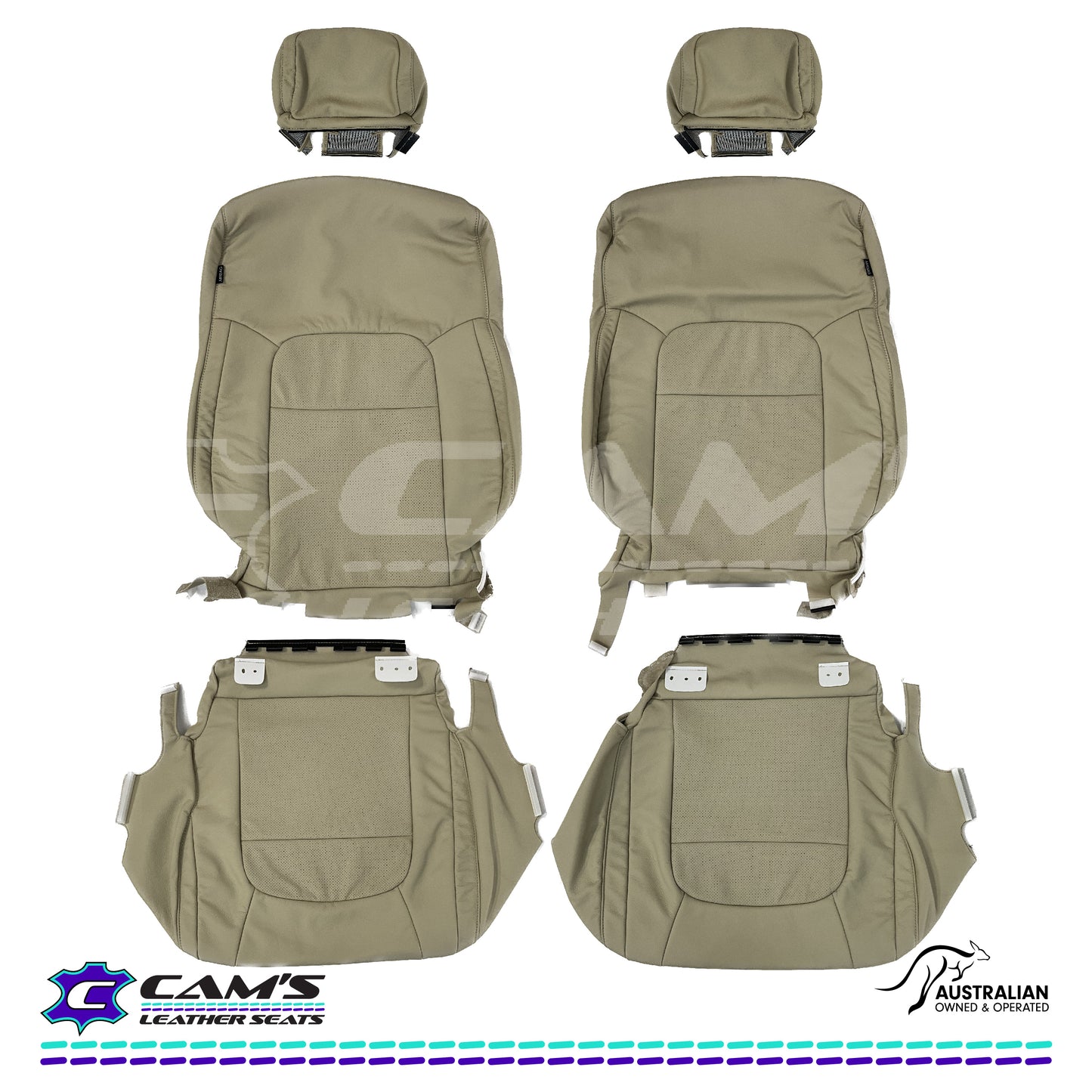 LEATHER SEATS TRIM KIT SKINS FOR TOYOTA LANDCRUISER 200 SERIES VX OR SAHARA 2 SEATS BEIGE