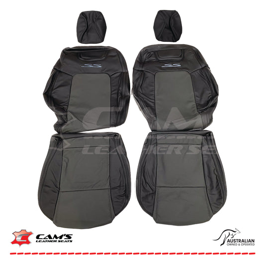LEATHER SEATS TRIM KIT FOR VE SS 2 FRONT SEATS OR UTE ONYX & GREY PERF INSERTS