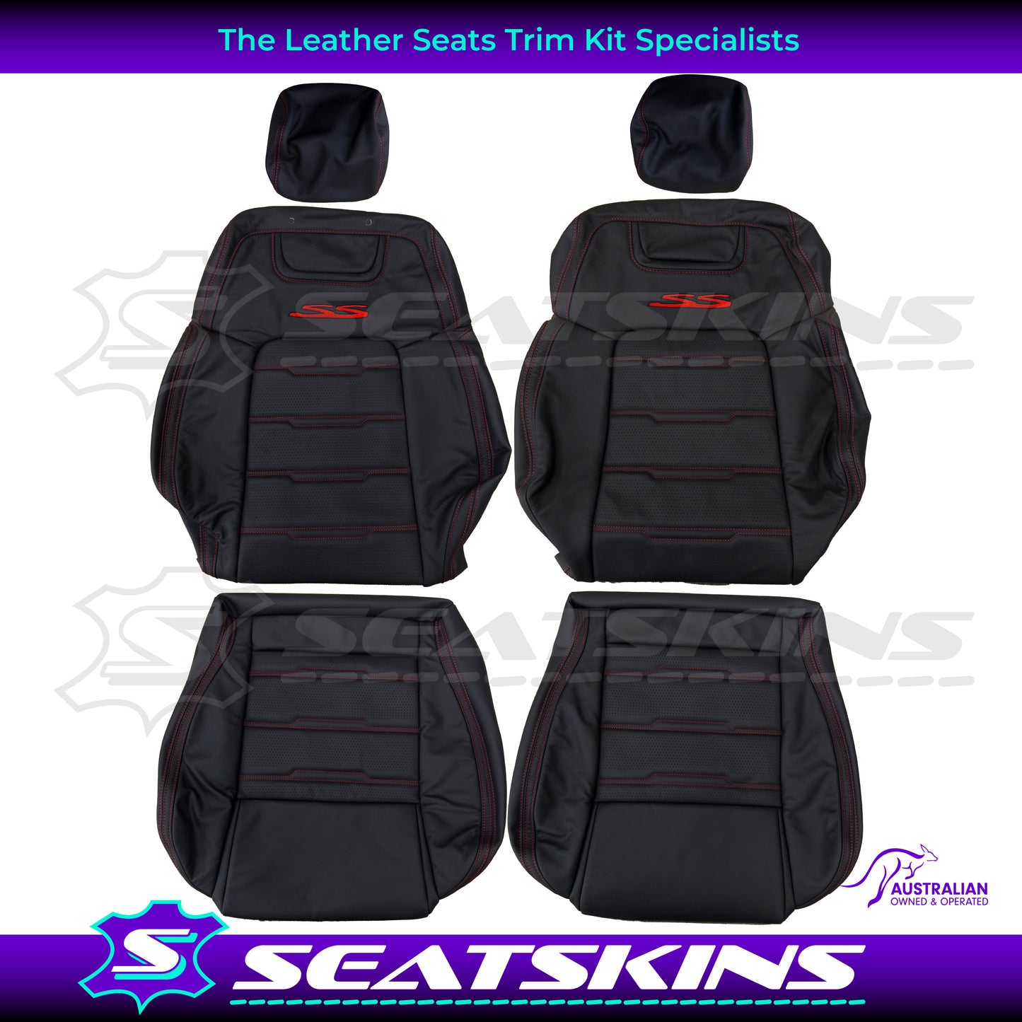 LEATHER SEATS TRIM KIT FOR HOLDEN VE SS UTE ONYX RED SPECIAL STITCH INSERTS