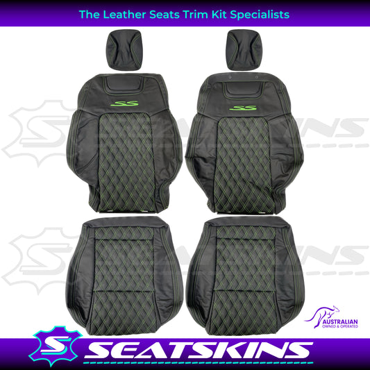 LEATHER SEATS TRIM KIT SKINS TO FIT HOLDEN VE SS UTE GREEN DOUBLE DIAMOND STITCH