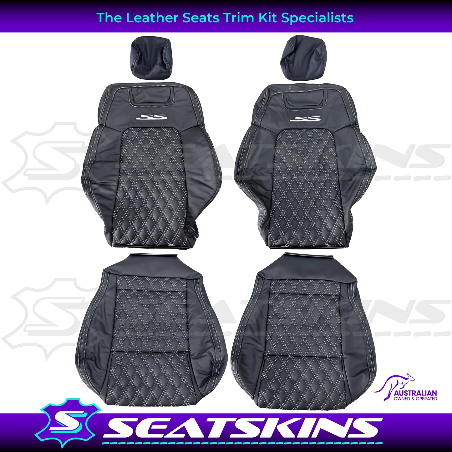 LEATHER SEATS TRIM KIT SKINS TO FIT HOLDEN VE SS UTE SILVER DOUBLE DIAMOND STITCH