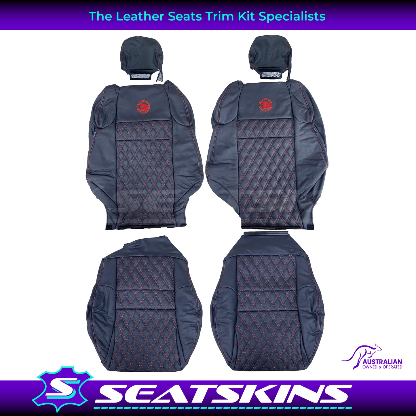 LEATHER SEATS TRIM KIT FOR HSV VZ R8 CLUBSPORT SEDAN ANTHRACITE DOUBLE DIAMOND RED