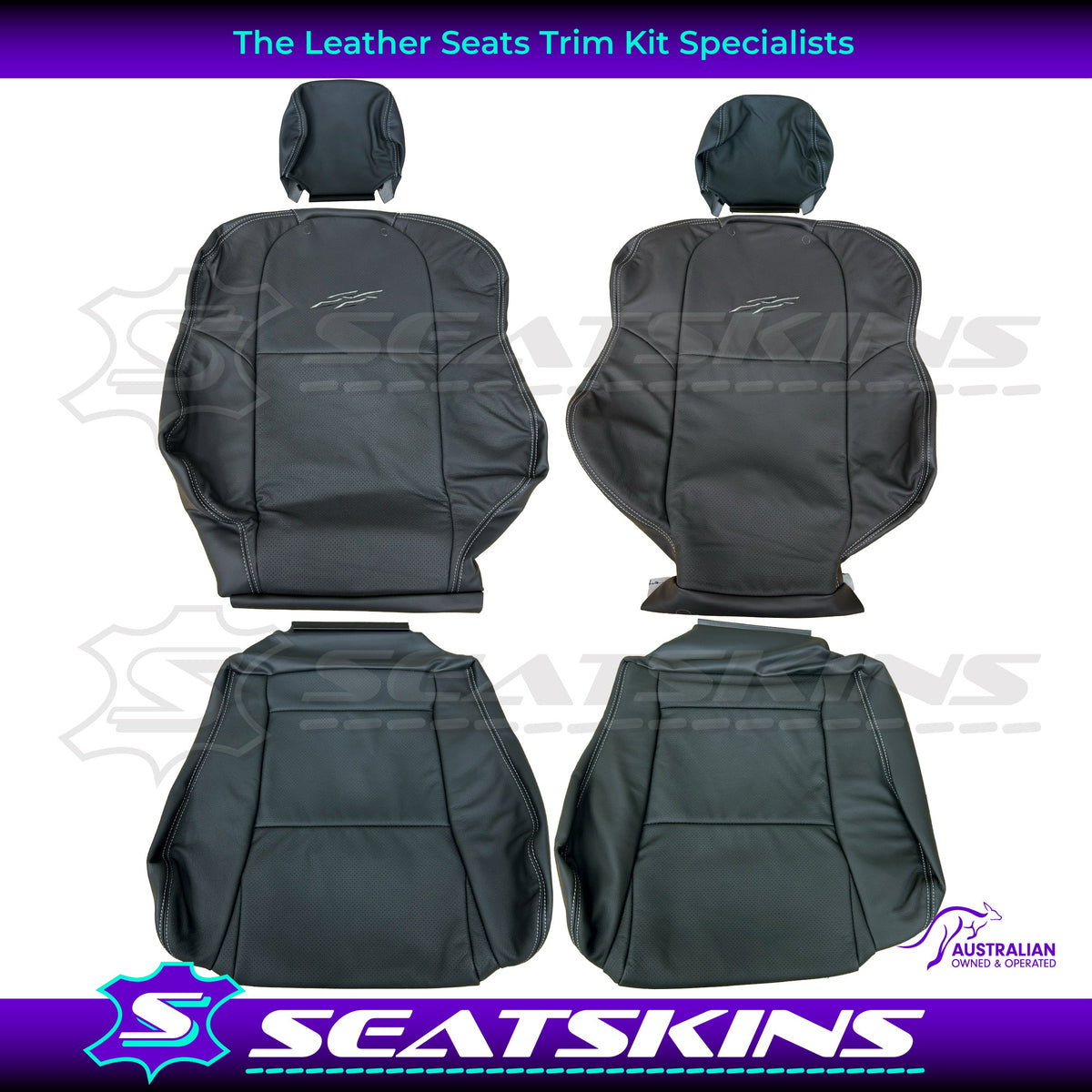 LEATHER SEATS TRIM KIT FOR HOLDEN VY SS SERIES 1 WHITE STITCHING 2 SEATS