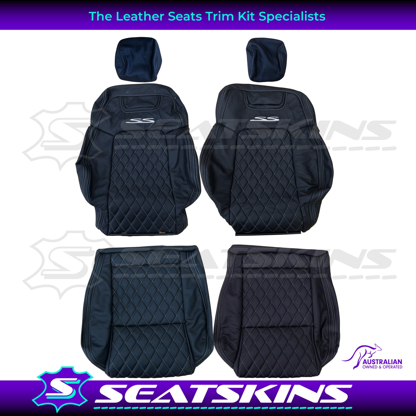 LEATHER SEATS TRIM KIT FOR HOLDEN VE SS 2 FRONT SEATS ONYX SILVER DIAMONDS