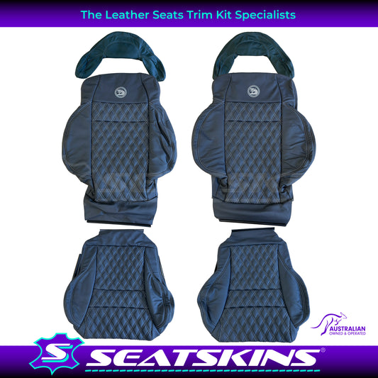 LEATHER SEATS TRIM KIT FOR HSV COULSON 2 SEATS BLACK WITH SILVER DIAMOND STITCH