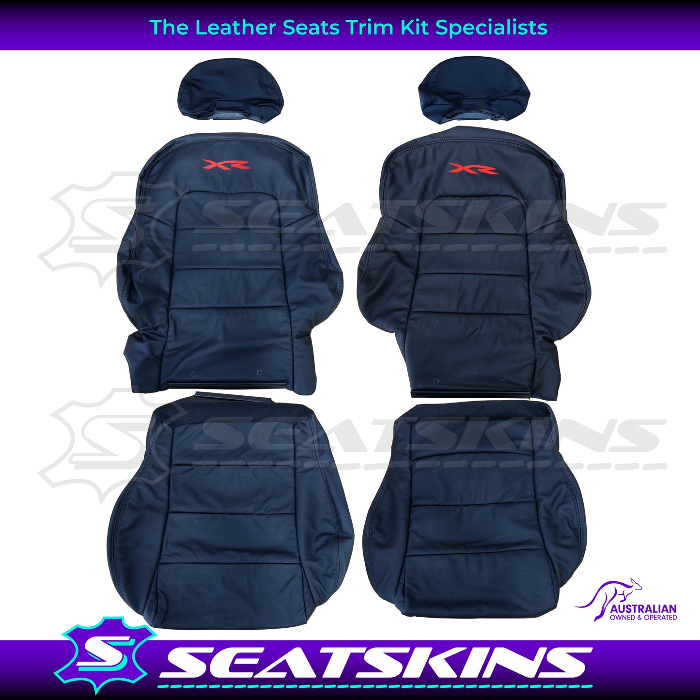 LEATHER SEATS TRIM KIT FOR BA/BF XR 2 FRONT SEATS RED XR LOGO