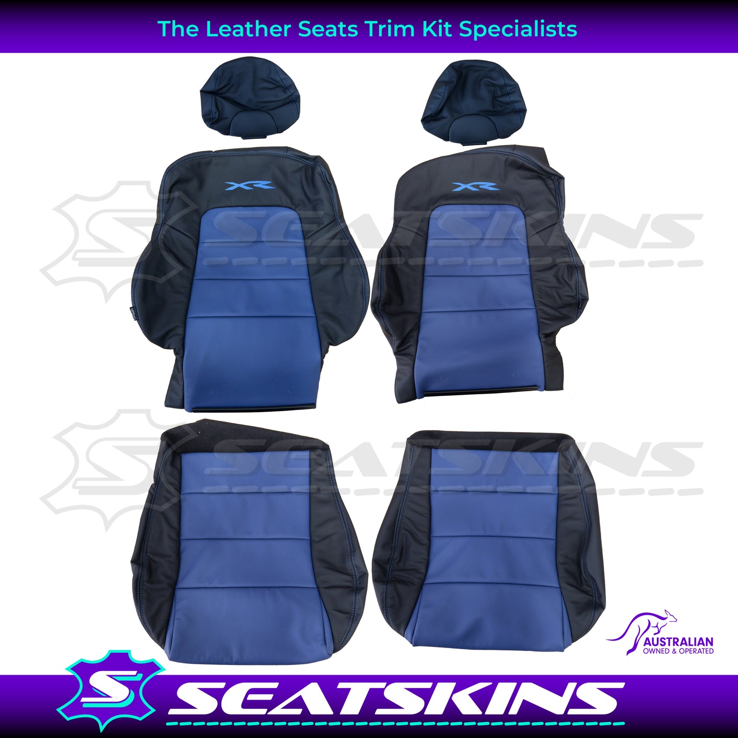 LEATHER SEATS TRIM KIT FOR FORD BA/BF XR FRONT 2 SEATS BLACK/BLUE