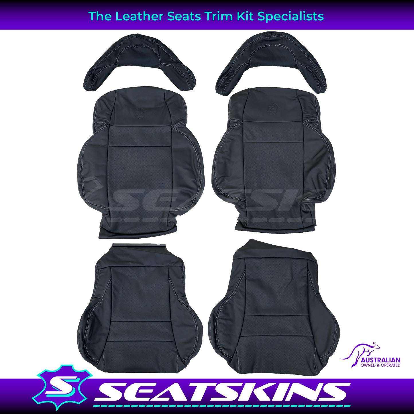 LEATHER SEATS TRIM KIT FOR HOLDEN HSV VT/VX COULSONS BLACK NAPPA 5 SEATS