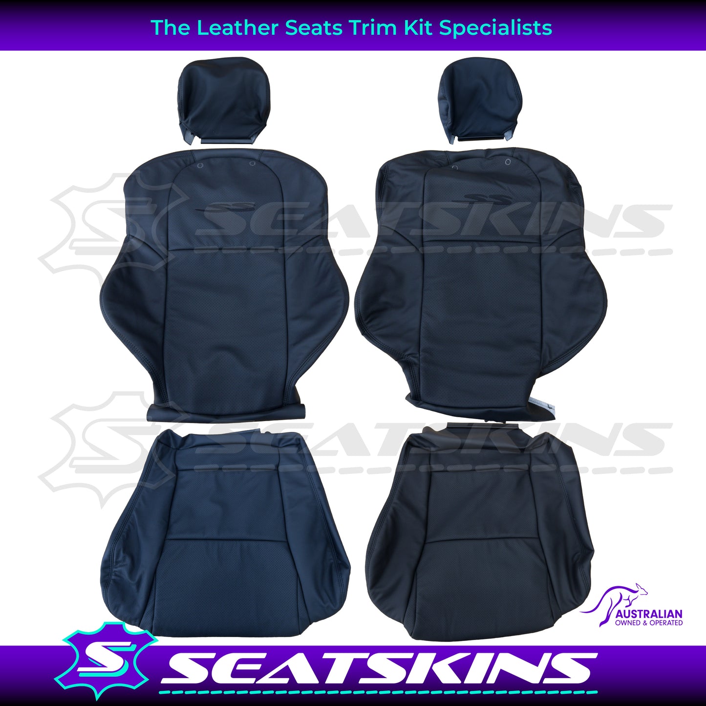 LEATHER SEATS TRIM KIT FOR HOLDEN VT/VX SS FRONT 2 SEATS BLACK