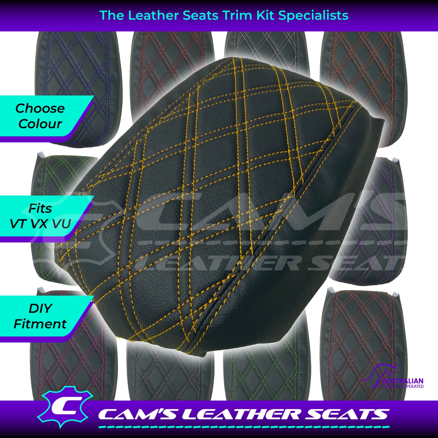 CONSOLE COVER ARM REST CUSTOM TO FIT HOLDEN VT VX VU TWIN DIAMOND STITCH CHOOSE COLOUR