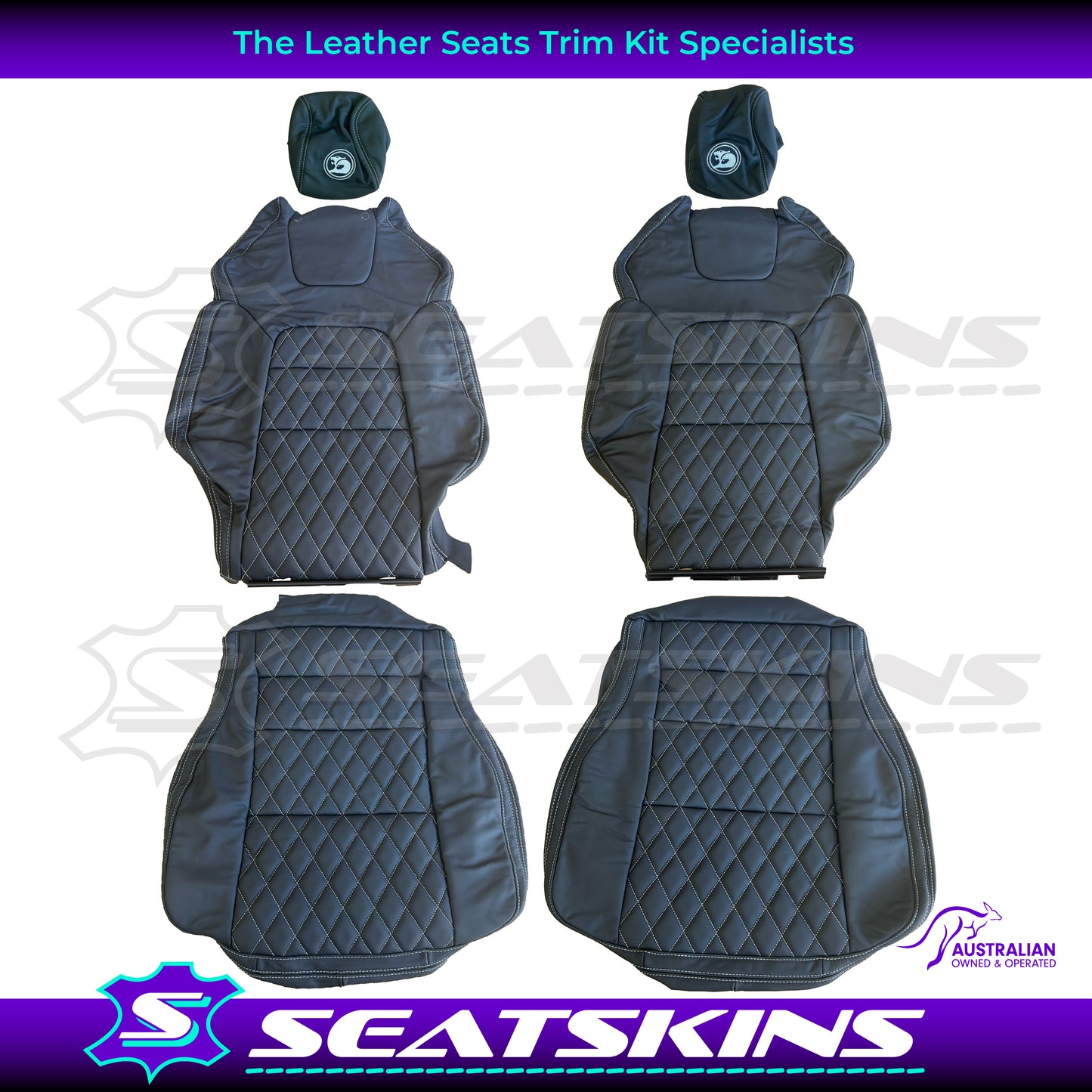 LEATHER SEATS TRIM KIT FOR HSV VE GTS FRONT 2 SEATS BLACK NAPPA LEATHER W/DIAMONDS