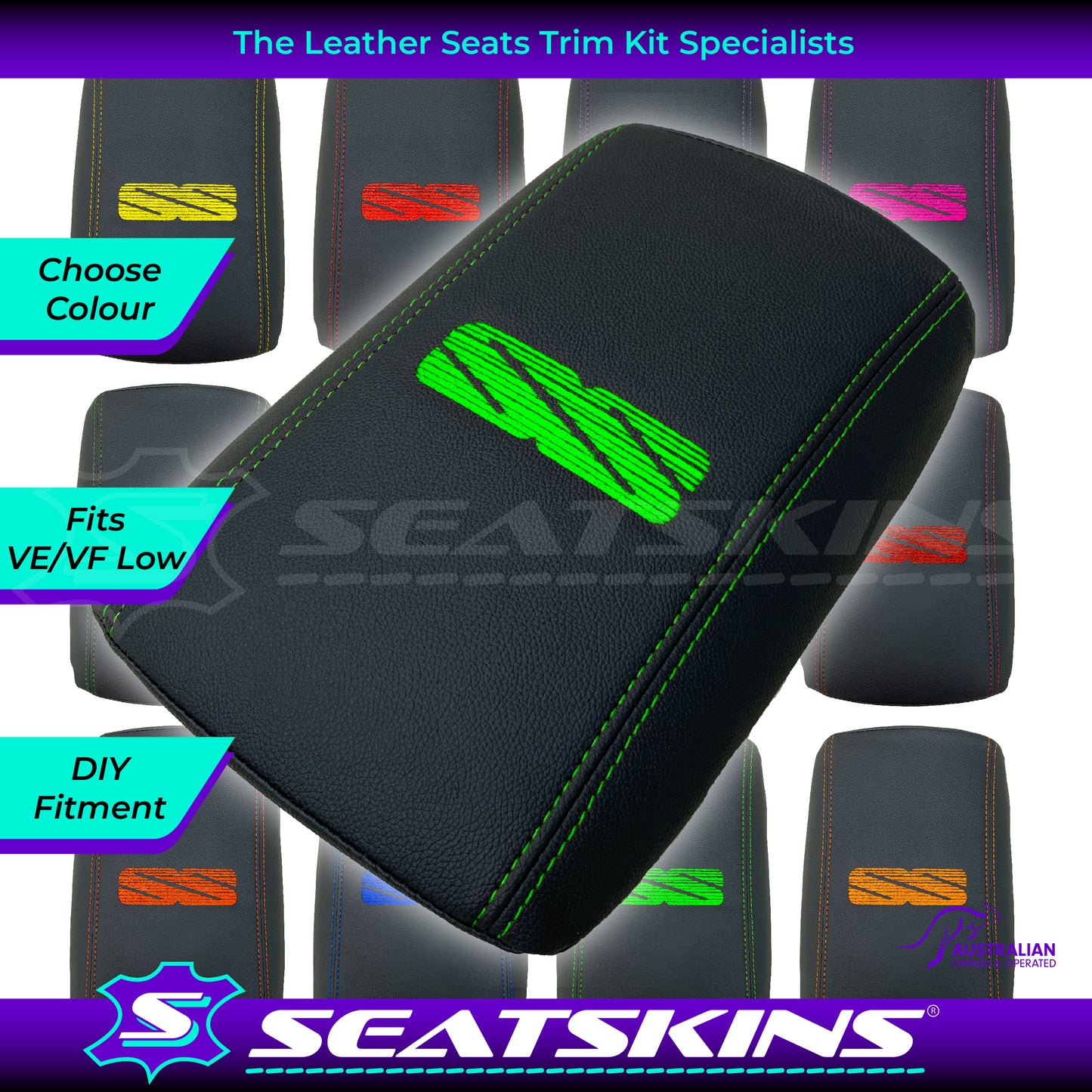 CONSOLE COVER ARM REST CUSTOM TO FIT HOLDEN VE VF LOW BROCK SS LOGO CHOOSE COLOUR