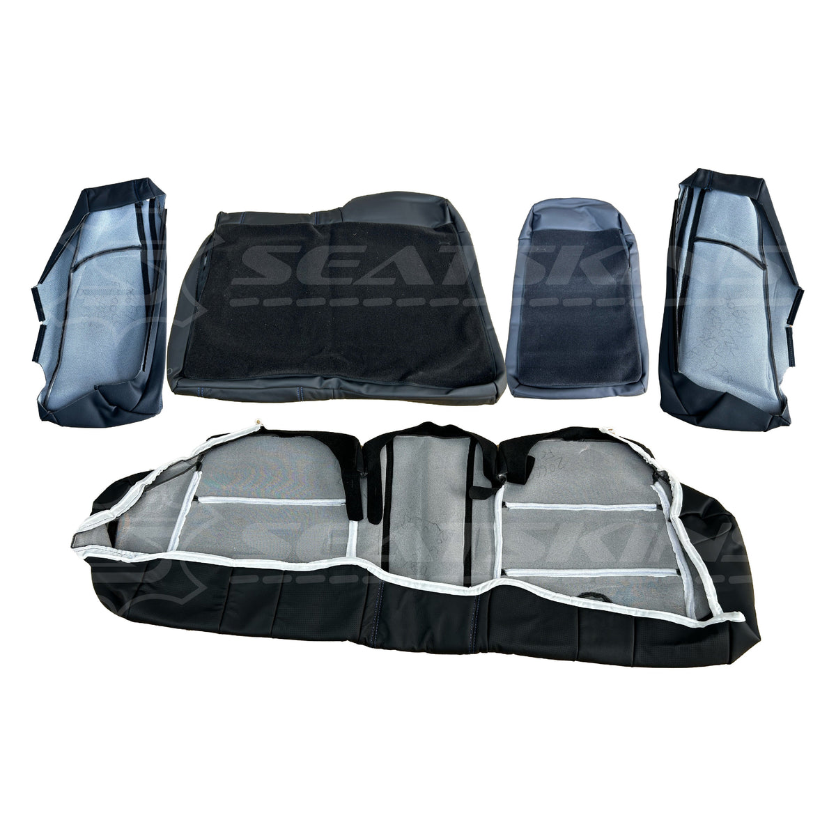 Replacement leather seat trim kit for FORD/fpv ba/bf gtp falcon 5 seater black blue stitch – product view 5