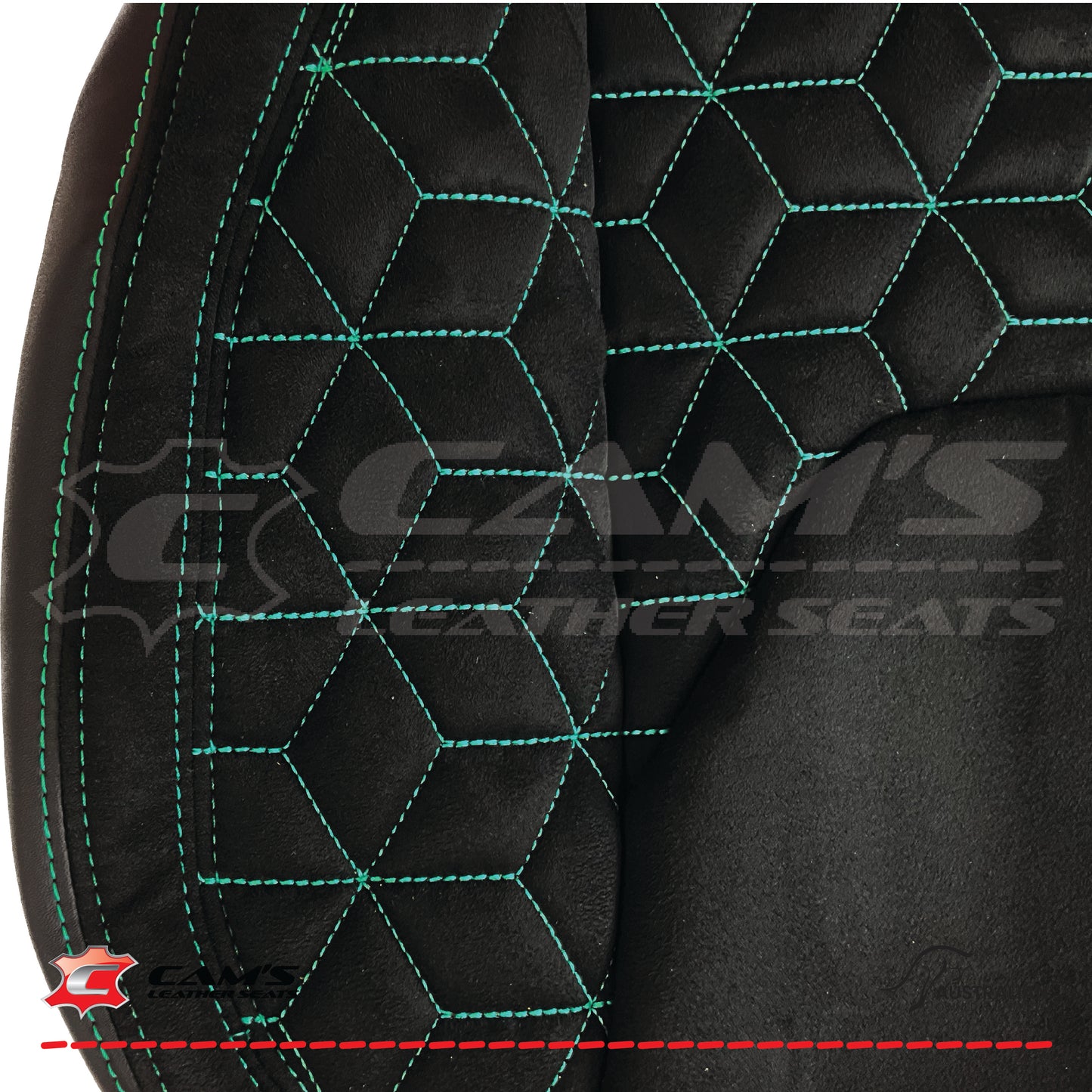 LEATHER SEATS TRIM KIT FOR HOLDEN HSV VF GTS 2 SEATS BLACK SUEDE WITH TEAL STITCH