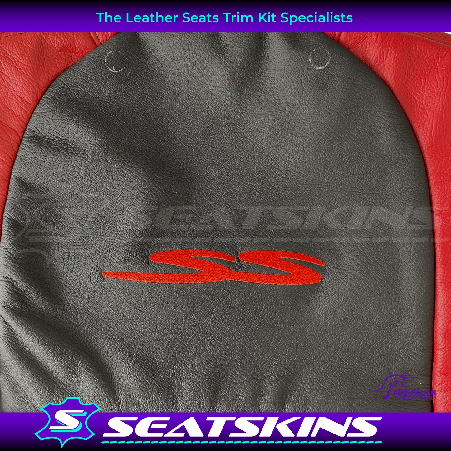 LEATHER SEATS TRIM KIT FOR VT/VX SS UTE 2 FRONT SEATS RED/BLACK DIAMOND STITCH