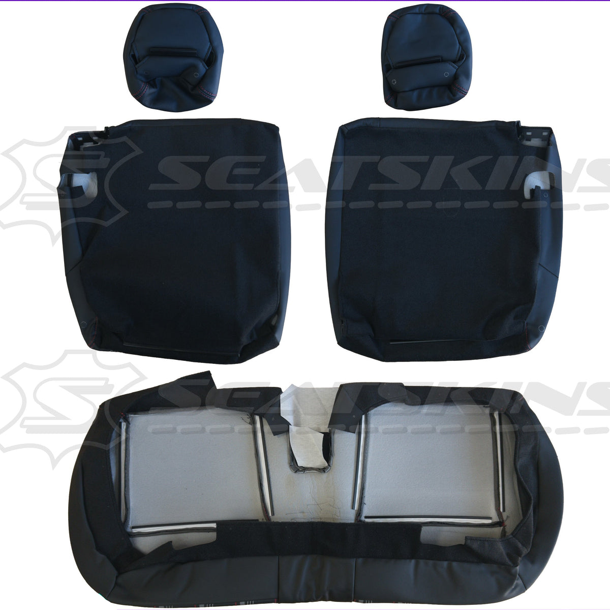 Replacement leather seat trim kit for suzuki jimny xl- black leather plaid insert – rear seat view