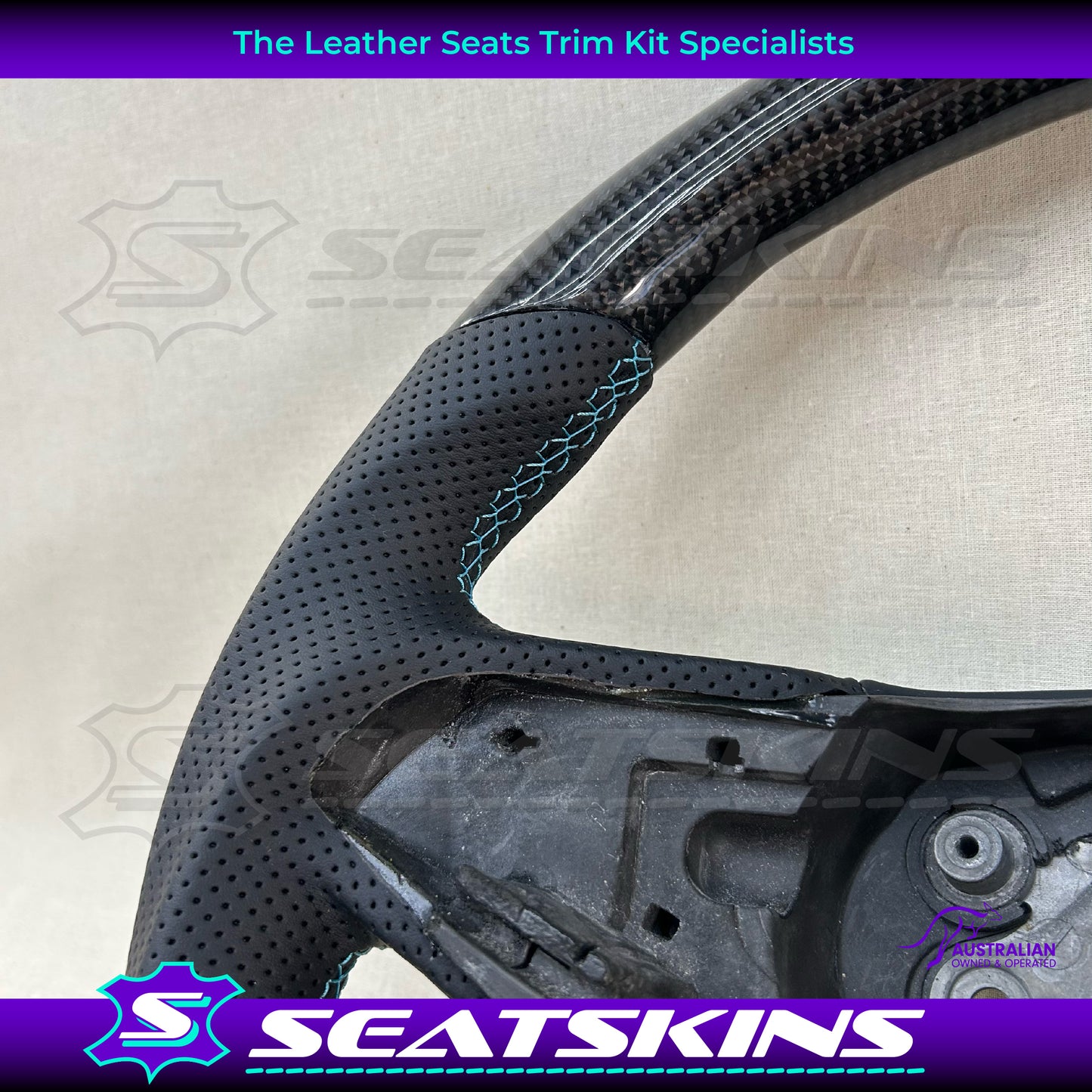 STEERING WHEEL TO FIT HOLDEN VE CARBON FIBRE LEATHER ALCANTARA CUSTOMISABLE TIFFANY BLUE