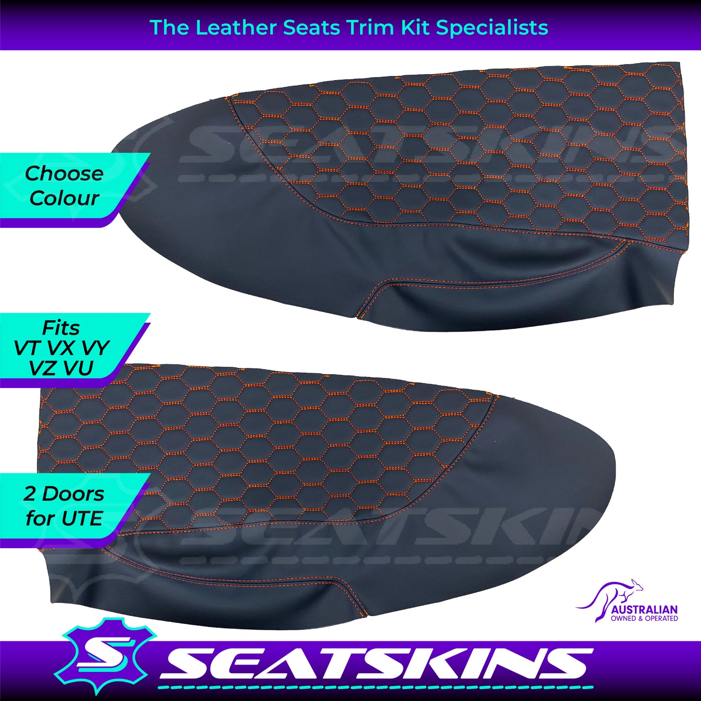 DOOR INSERT TRIMS X2 TO FIT HOLDEN VT VX VU VY VZ HEXAGON STITCH CHOOSE COLOUR