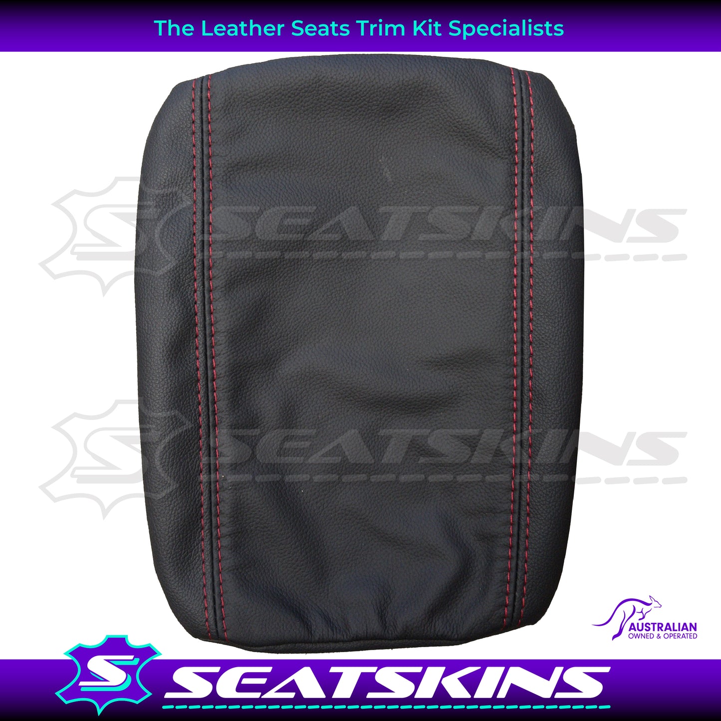 CONSOLE COVER FOR VE/VF ONYX LOW SHAPE RED STITCHING. STITCHING. LEATHER CENTRE AND LEATHERETTE SIDES.