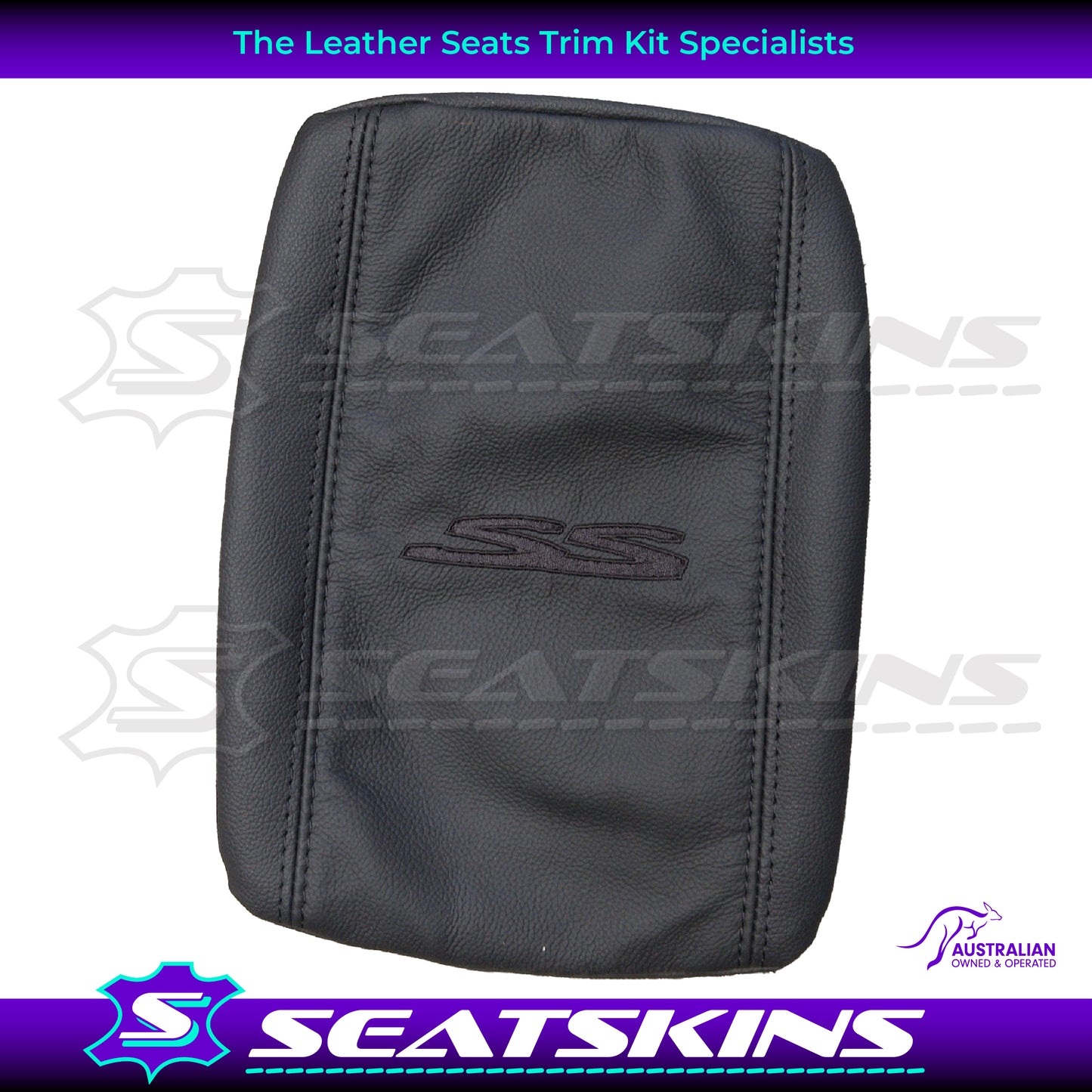 CONSOLE COVER FOR VE/VF ONYX LOW SHAPE BLACK SS AND BLACK TWIN NEEDLE STITCHING. LEATHER CENTRE AND LEATHERETTE SIDES