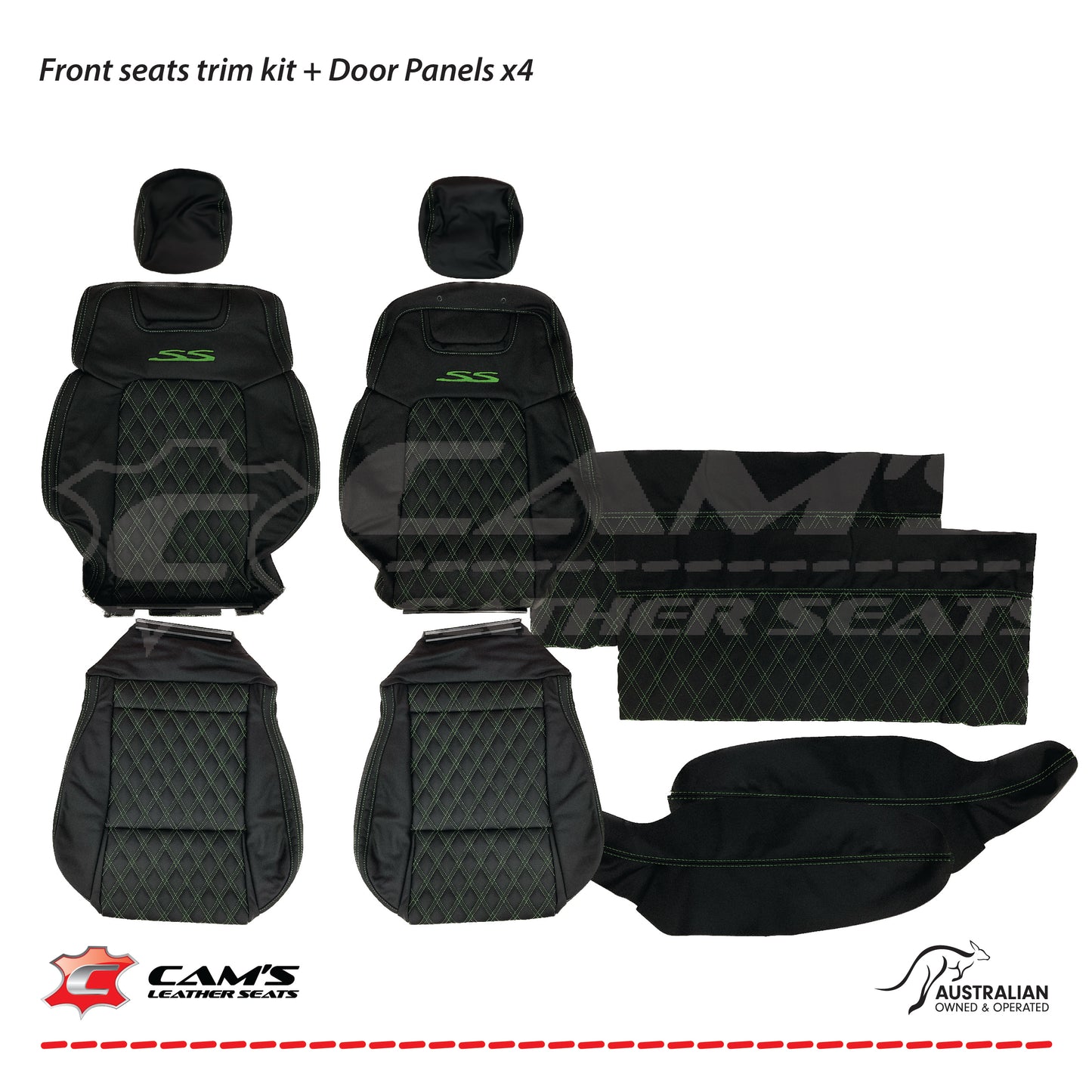 LEATHER SEATS TRIM KIT FOR HOLDEN VE SS UTE BLACK WITH GREEN STITCHING