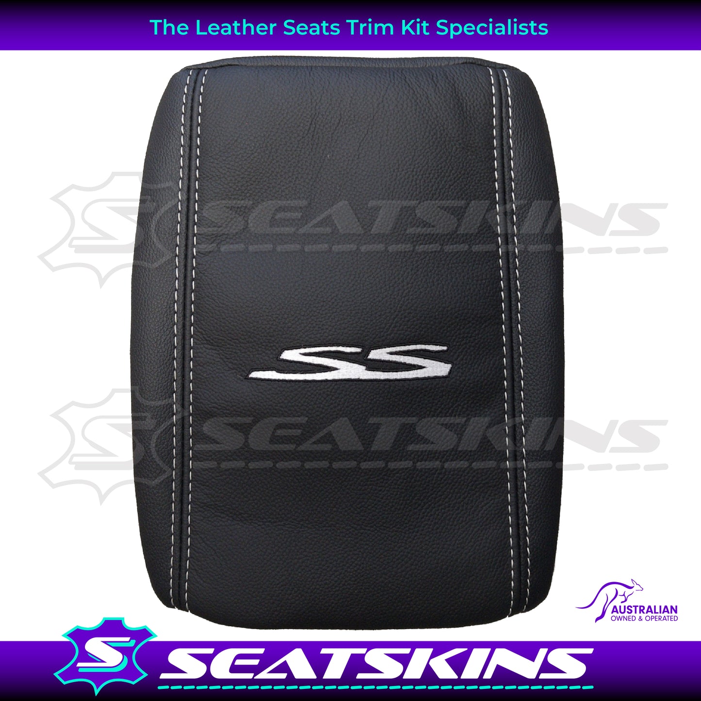 CONSOLE COVER FOR VE/VF ONYX LOW SHAPE WHITE SS WHITE TWIN NEEDLE STITCHING. LEATHER AND LEATHERETTE SIDES