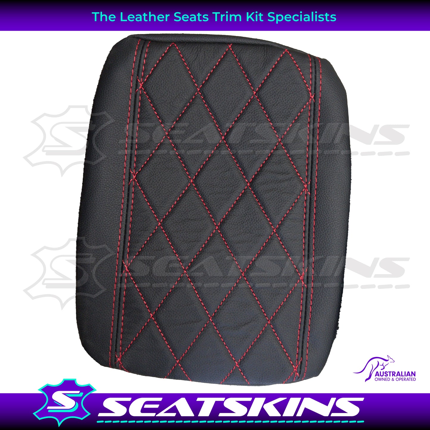 CONSOLE COVER FOR VE/VF LOW HEIGHT SHAPE RED DIAMOND STITCHING. LEATHER CENTRE AND LEATHERETTE SIDES.