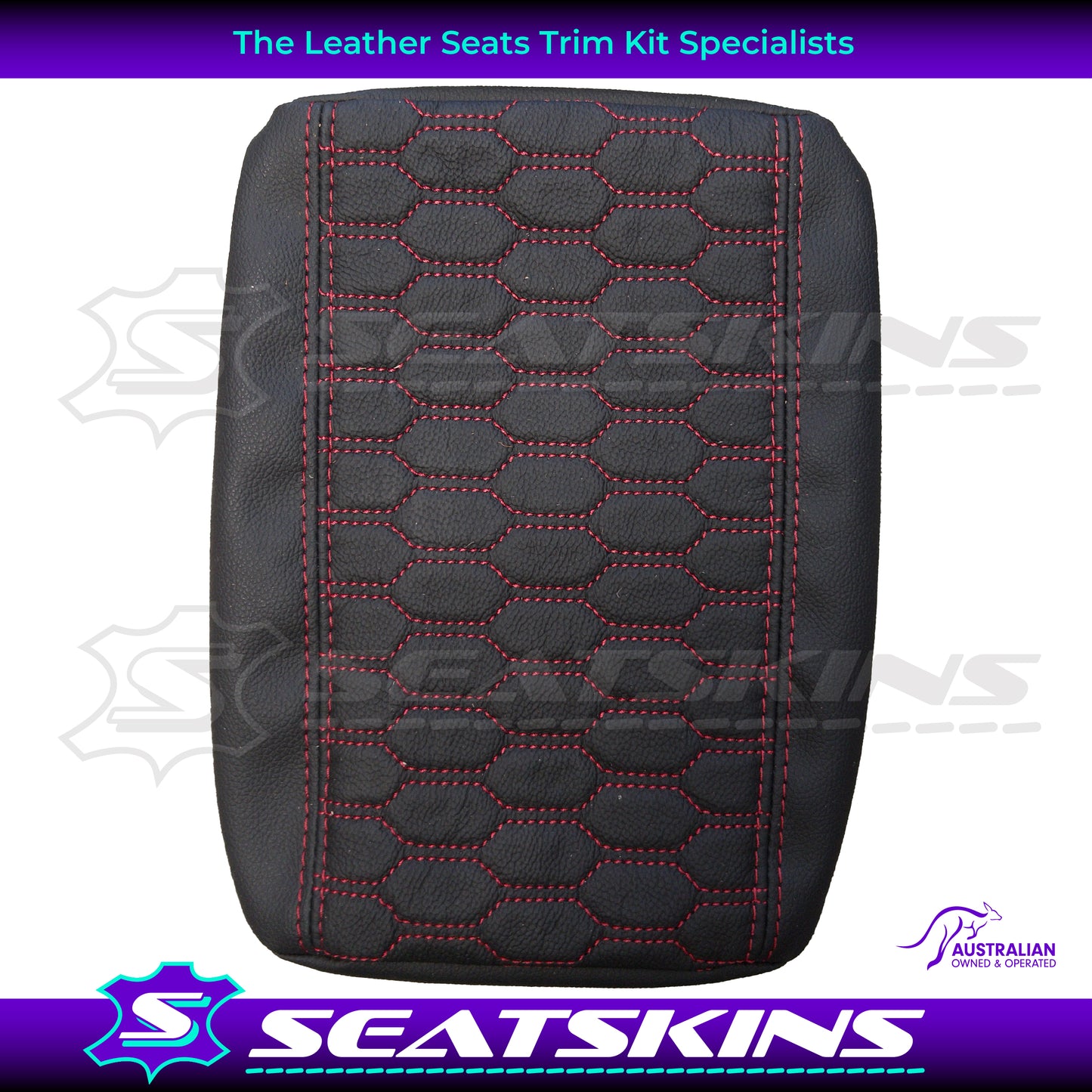 CONSOLE COVER FOR VE/VF LOW HEIGHT SHAPE RED HEXAGON STITCHING. LEATHER CENTRE AND LEATHERETTE SIDES.