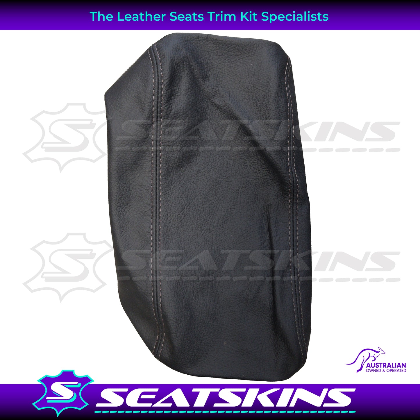 CONSOLE COVER FOR VY/VZ ANTHRACITE WITH GREY STITCHING. LEATHER