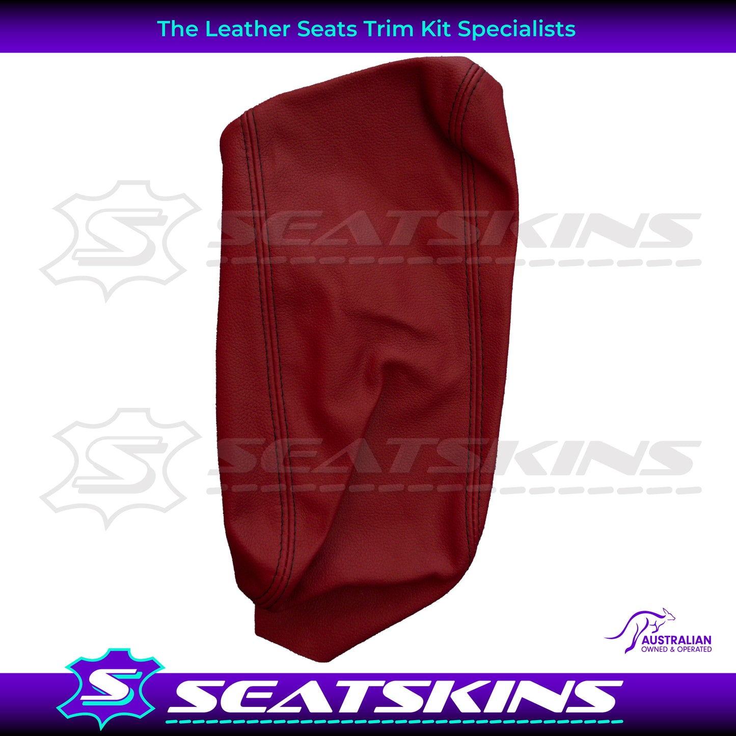 CONSOLE COVER FOR VY/VZ RED HOT LEATHER WITH BLACK STITCHING.