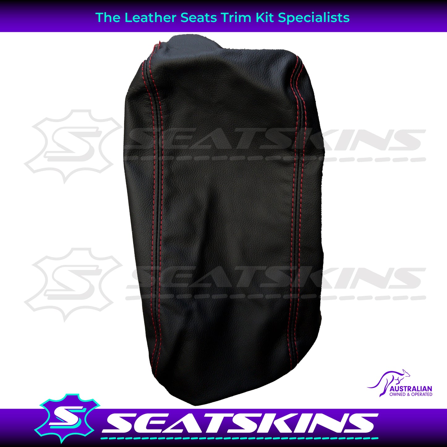 CONSOLE COVER FOR VY/VZ ANTHRACITE RED STITCHING. LEATHER.