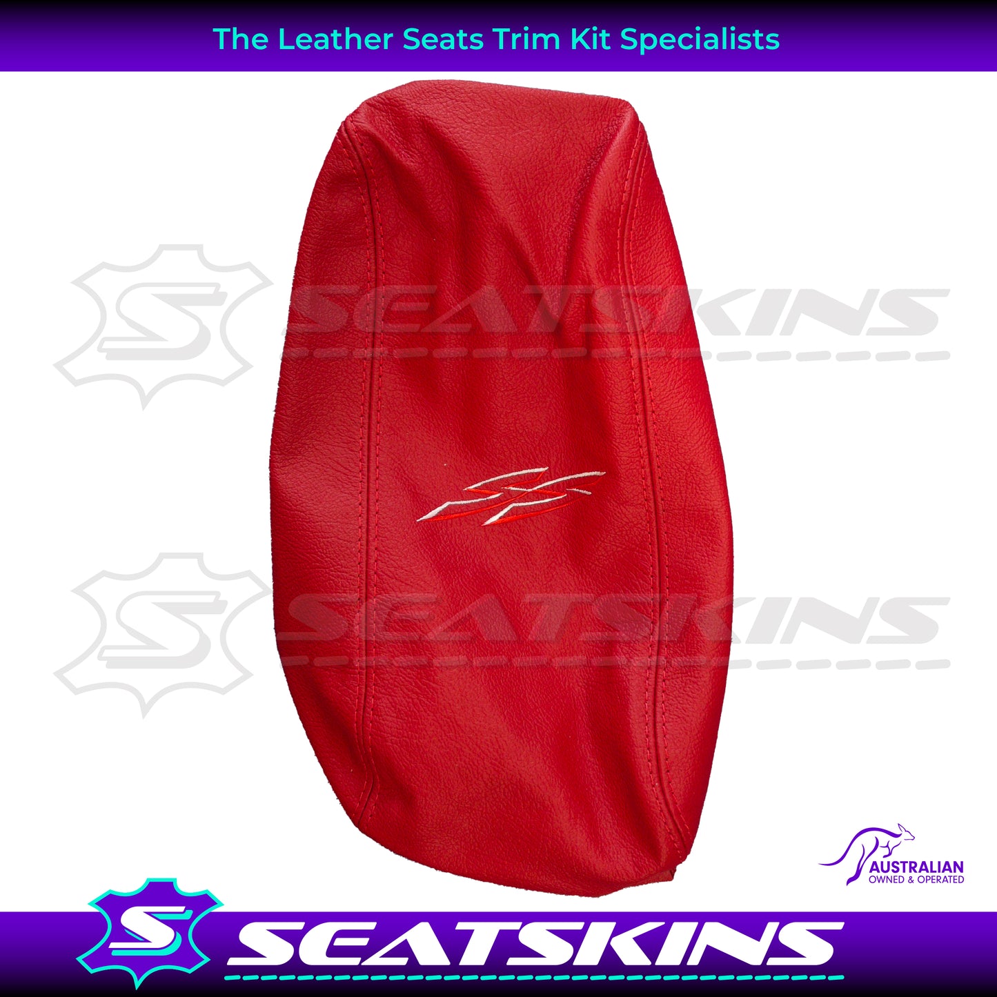 CONSOLE COVER FOR VY/VZ RED LEATHER WHITE AND RED SS AND RED STITCHING.