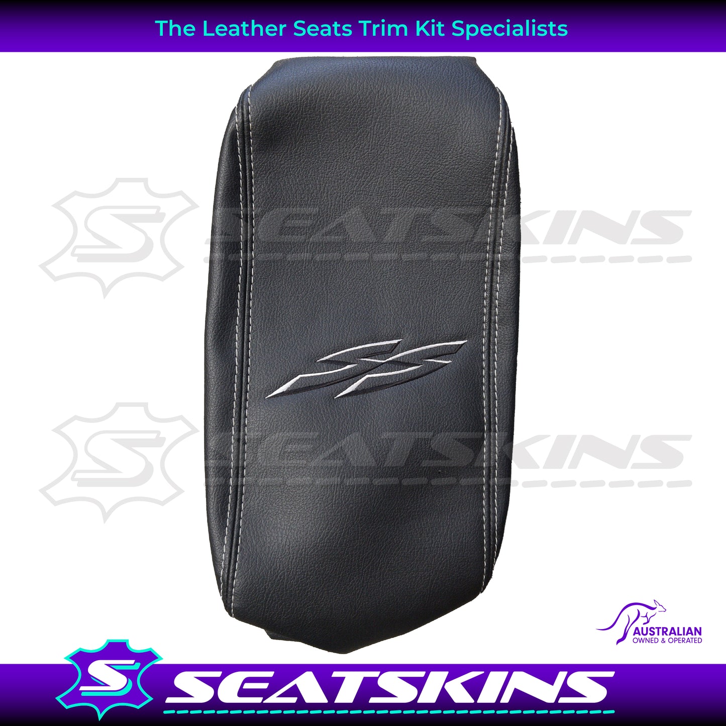 CONSOLE COVER FOR VY/VZ ANTHRACITE OVERSIZED WHITE SS WITH WHITE TWIN NEEDLE STITCHING
