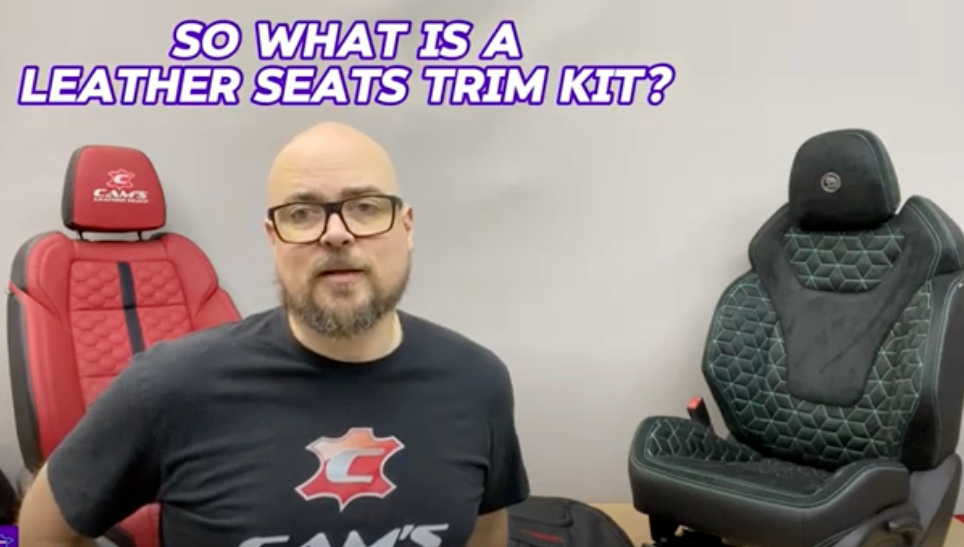 Load video: In this video Cam (Owner &amp; MD of Cam&#39;s Leather Seats) explains what a leather seats trim kit is, to help customers in being informed about the differences between cheap slip over the top seat covers to protect your original upholstery trim vs our leather seat trims that are the actual leather upholstery trims that are an aftermarket replacement for your existing cloth or old leather seats upholstery trims.