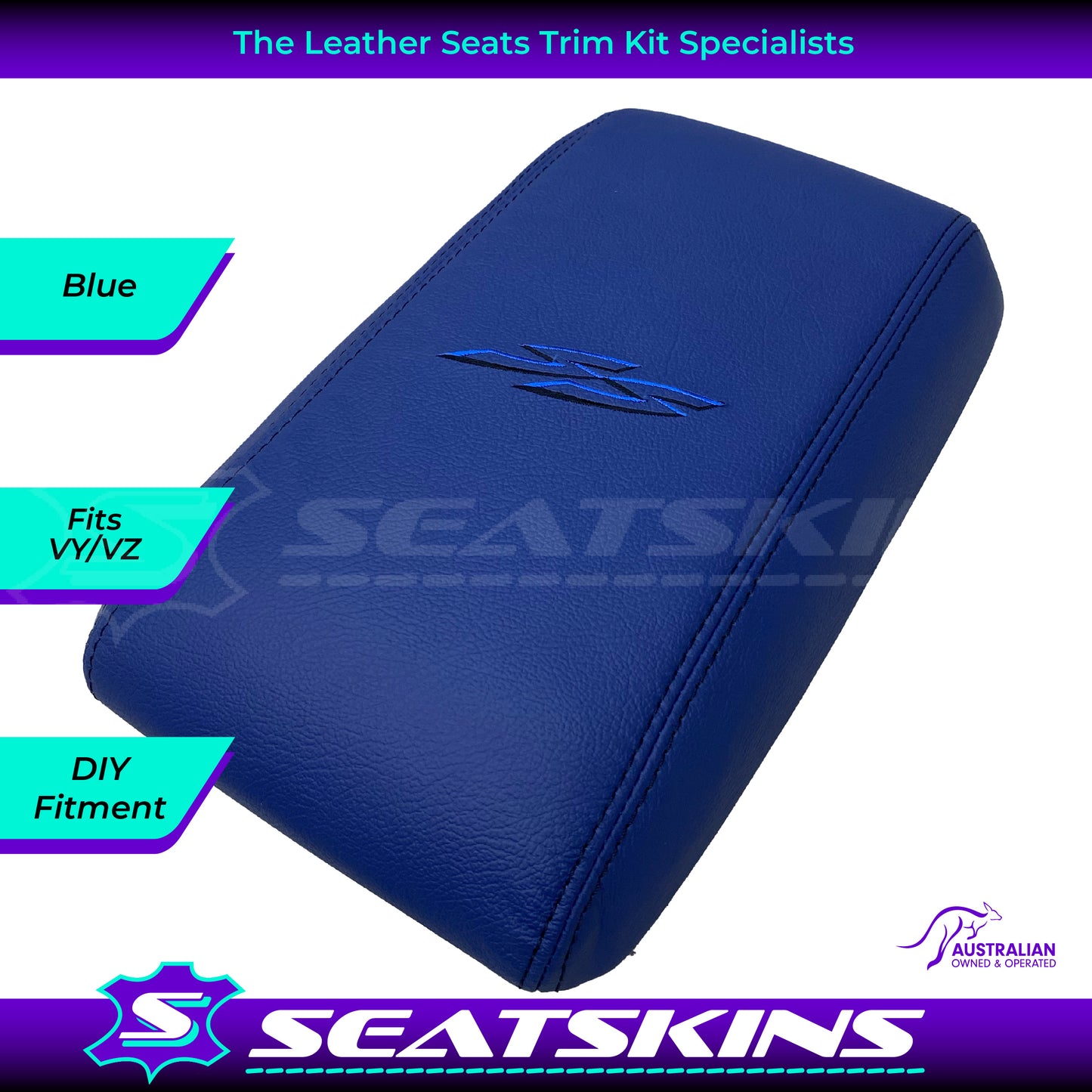 CONSOLE COVER LEATHER ARM REST LID COVER TO FIT VY / VZ HOLDEN SS BLUE