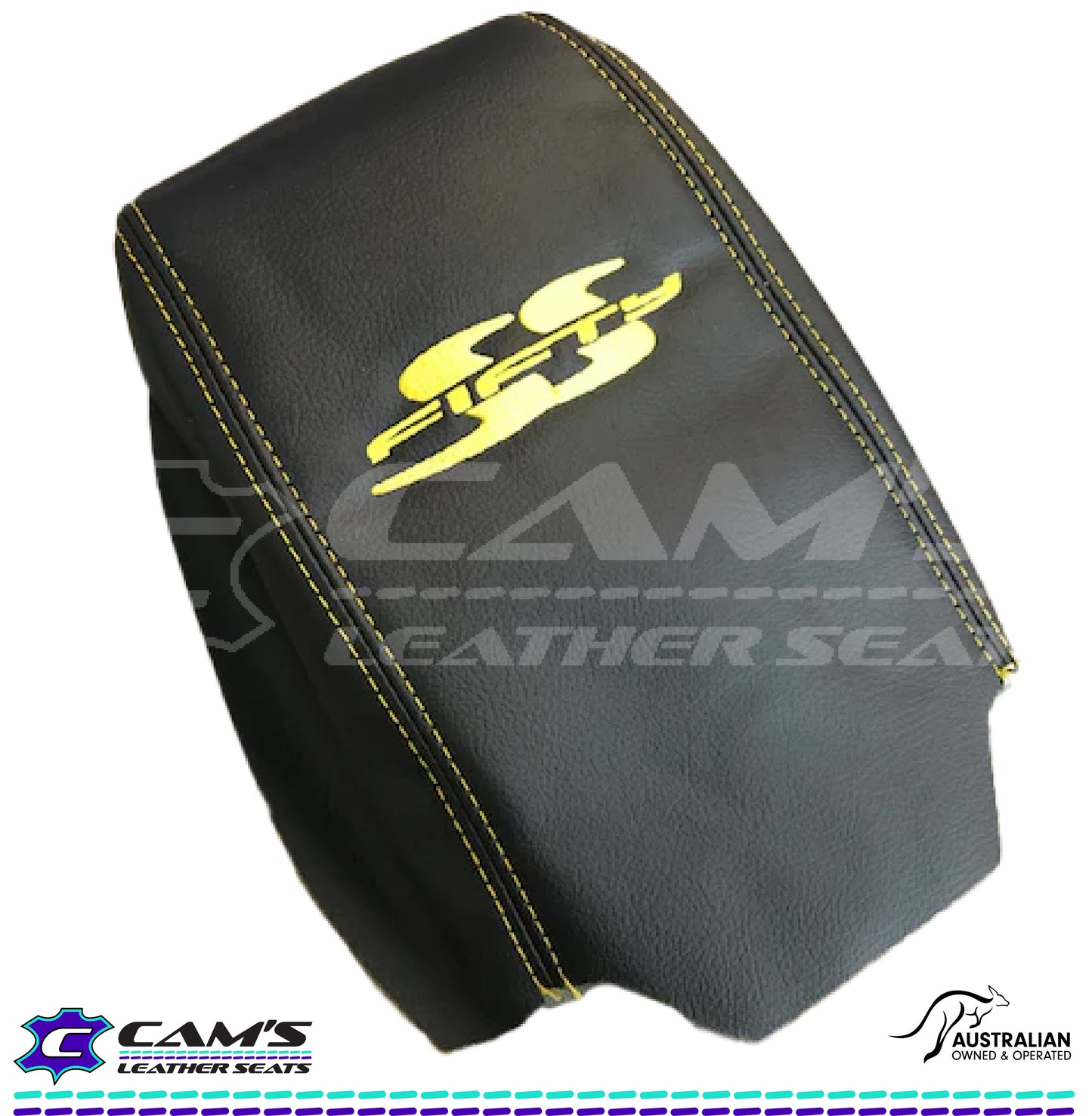 CUSTOM CONSOLE LID ARM REST COVER TO FIT VT VX VU HOLDEN SS FIFTY YELLOW STITCH