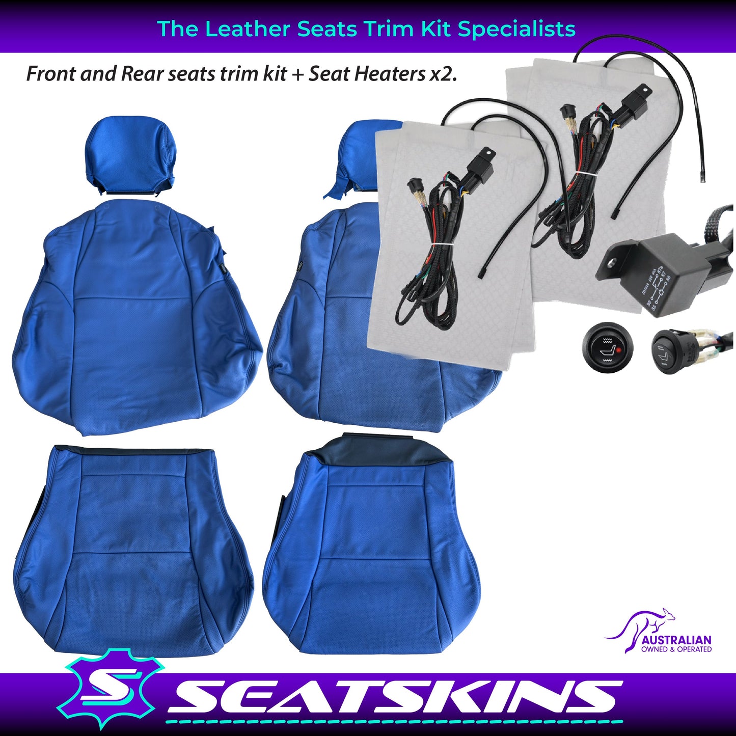 LEATHER SEATS TRIM KIT FOR HOLDEN VZ MONARO FRONT AND REAR SEATS KIT BLUE FACTORY STYLE