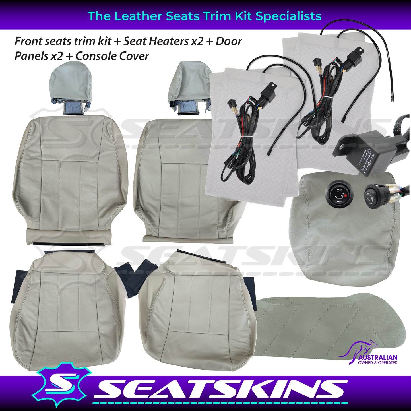 LEATHER SEATS TRIM KIT FOR TOYOTA 100 SERIES LIGHT BEIGE 2 FRONT SEATS GX/GXL