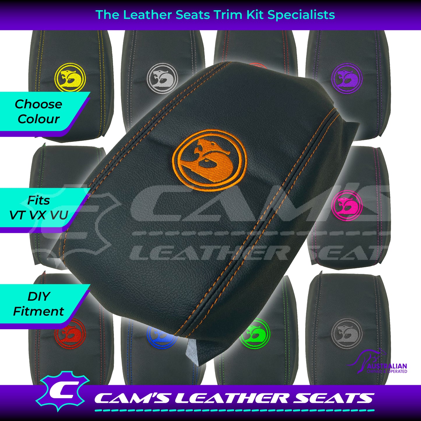 CONSOLE COVER ARM REST CUSTOM TO FIT HOLDEN VT VX VU HSV LOGO CHOOSE COLOUR