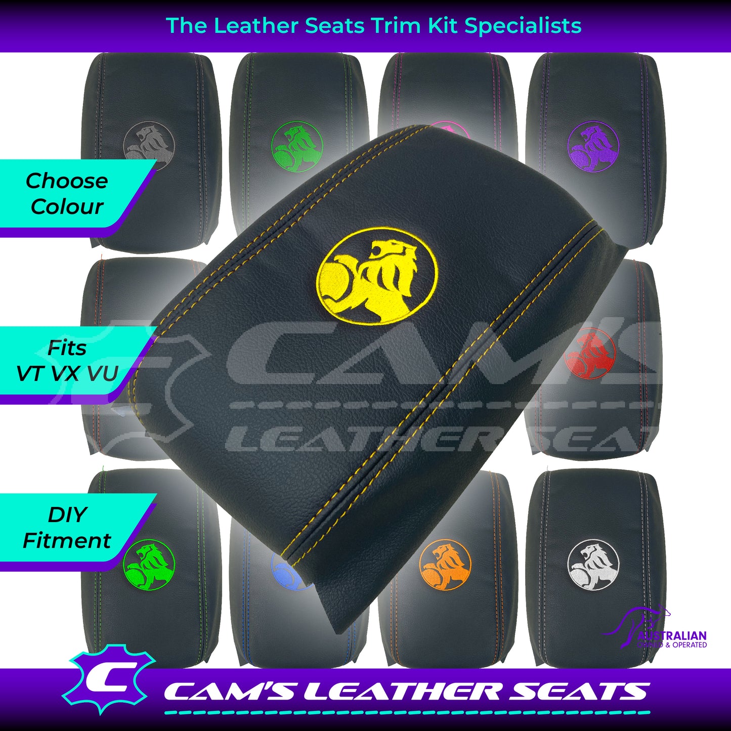 CONSOLE COVER ARM REST CUSTOM TO FIT HOLDEN VT VX VU LION LOGO CHOOSE COLOUR