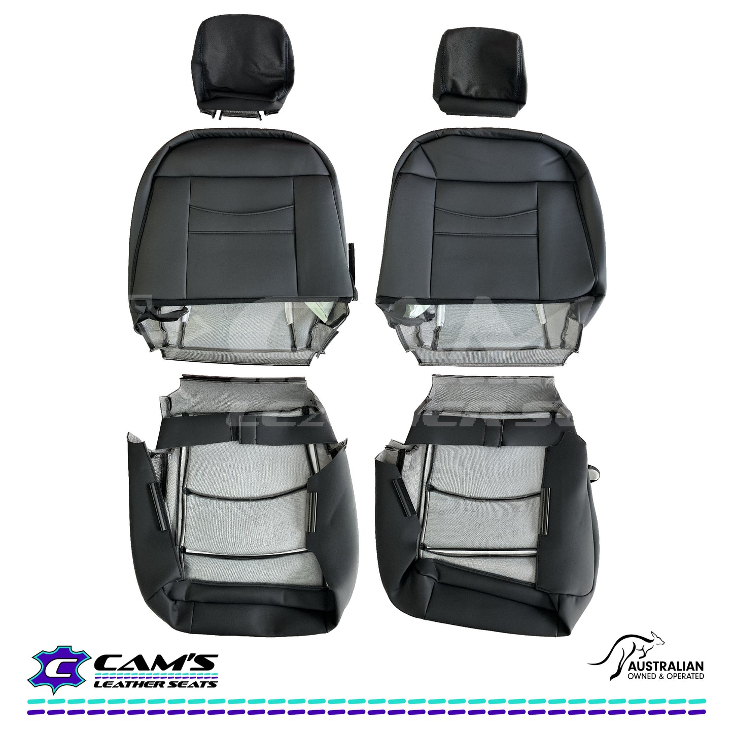 LEATHER SEATS TRIM KIT SKINS FOR RAM 1500 Black leather with Blue Stitching