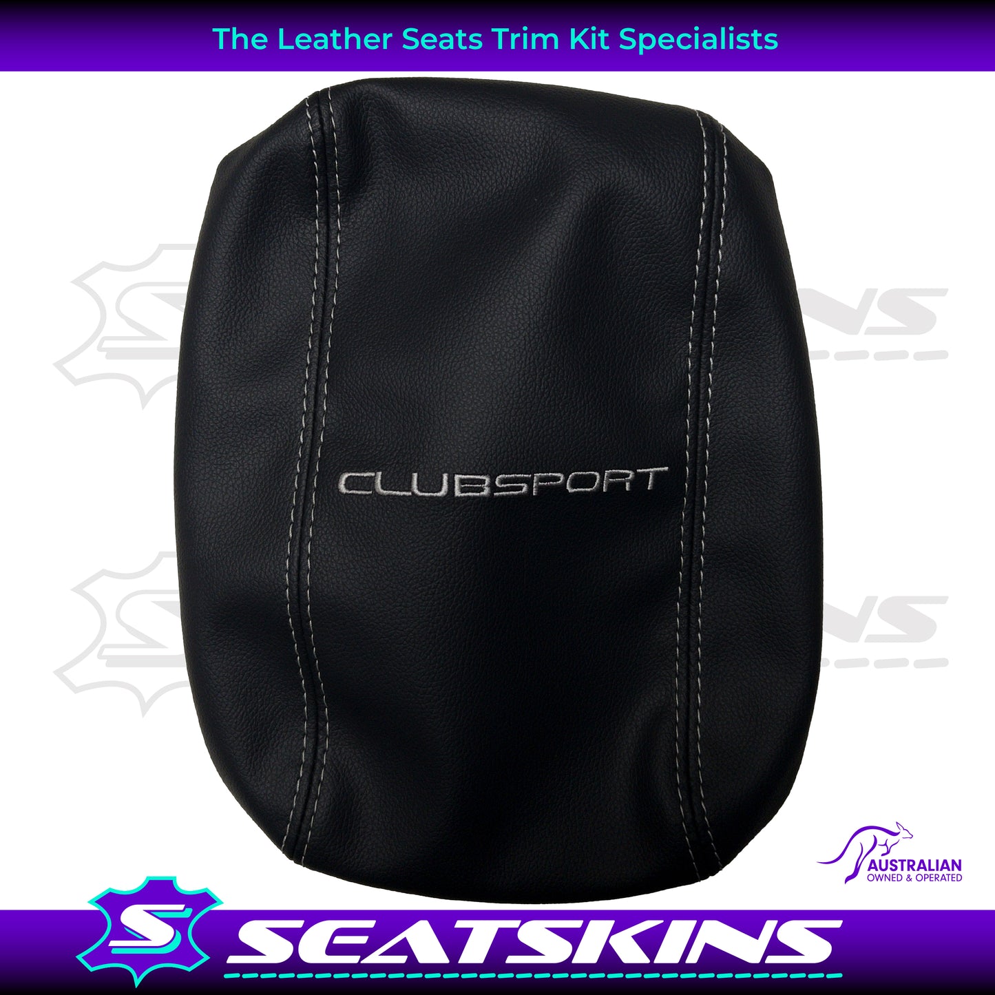 CONSOLE COVER FOR VE/VF ONYX MID HEIGHT SHAPE SILVER MALOO LOGO WITH SILVER STITCHING.