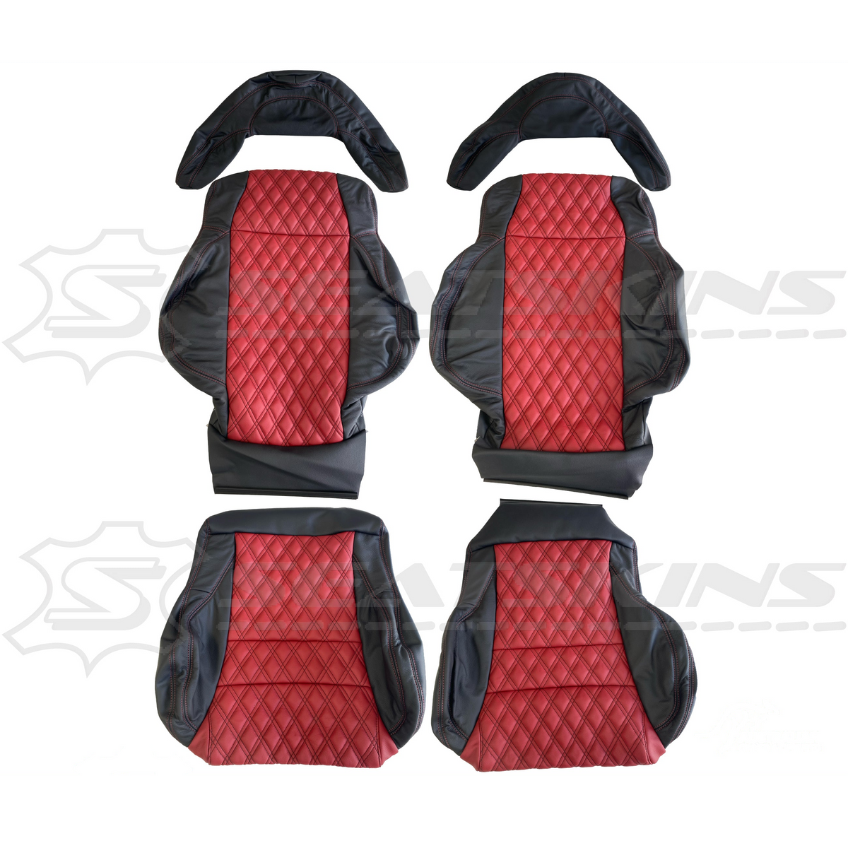 LEATHER SEATS TRIM KIT FOR HSV COULSON 2 SEATS RED & BLACK WITH DIAMOND STITCH